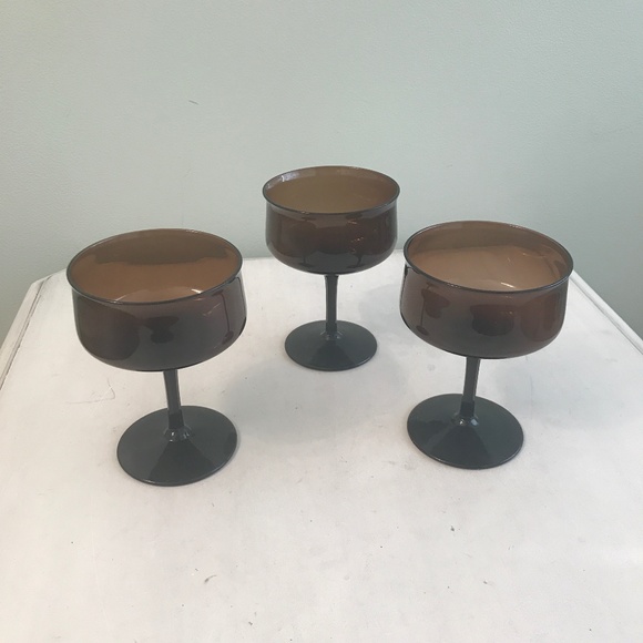 Vintage Gotham Reizart 3 Handblown Chocolate Champagne Glasses Bavaria - Picture 1 of 4